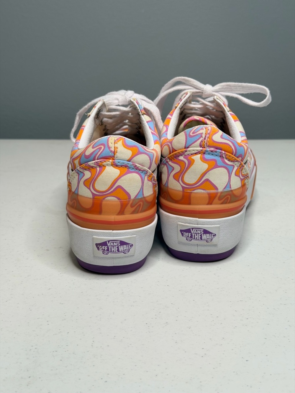 Vans Platform Lace-Up Sneakers in Orange, Pink, Cream Swirl - Picture 4 of 10